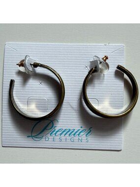 Premier Designs Hoop Earrings-Gold Tone Metal Finish W/ Black Paint Details-New